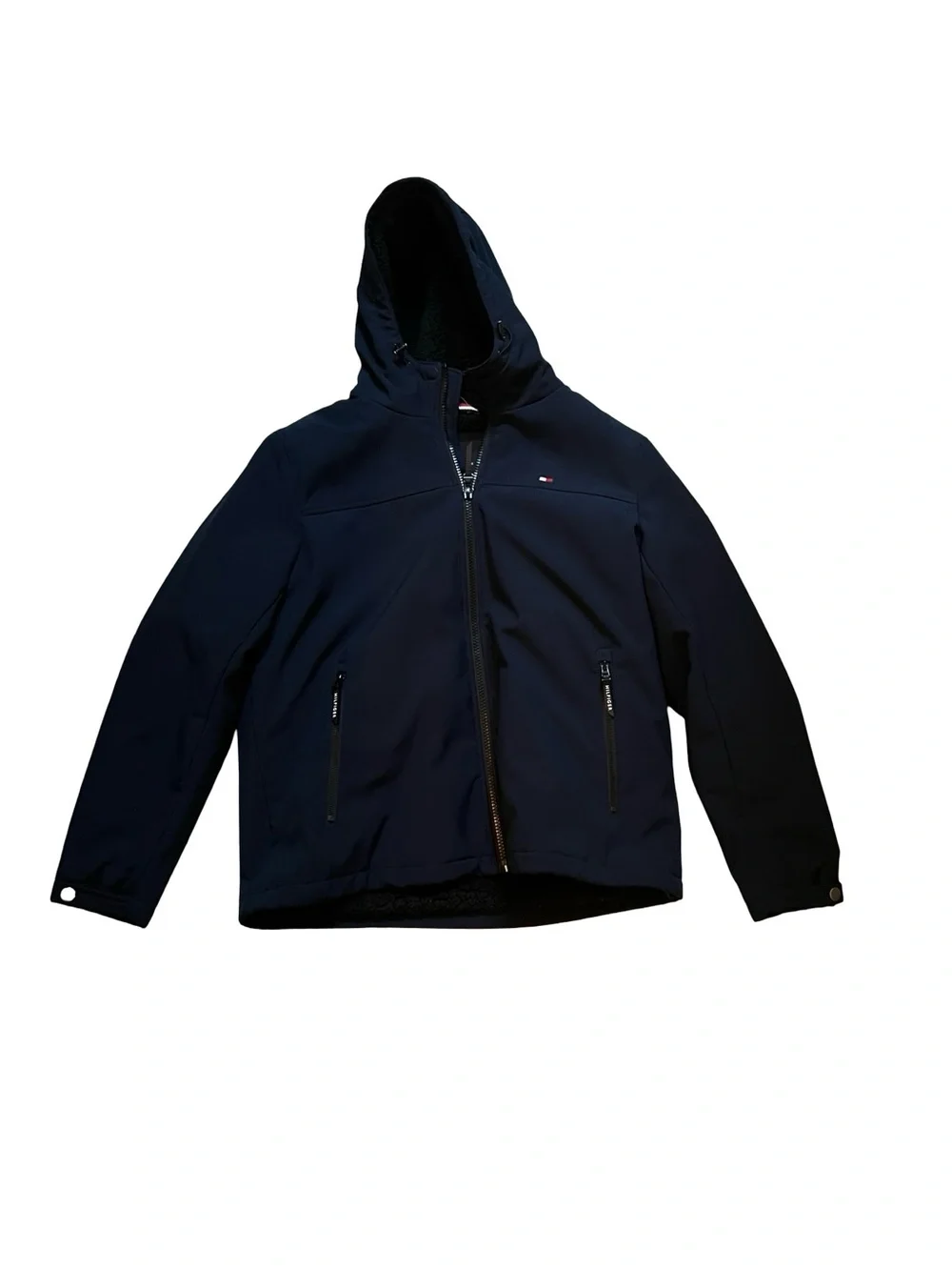 Tommy Hilfiger Men’s XL Fleece Lined Softshell Hooded Jacket Navy Full Zip Coat